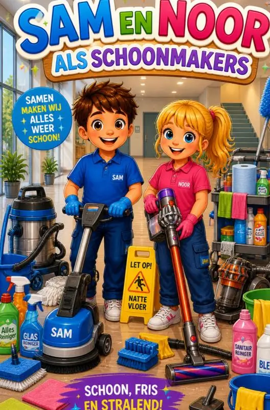 Sam en Noor als schoonmakers