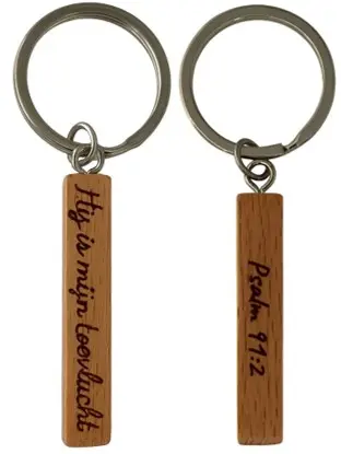 Sleutelhanger hout Hij is mijn toevlucht