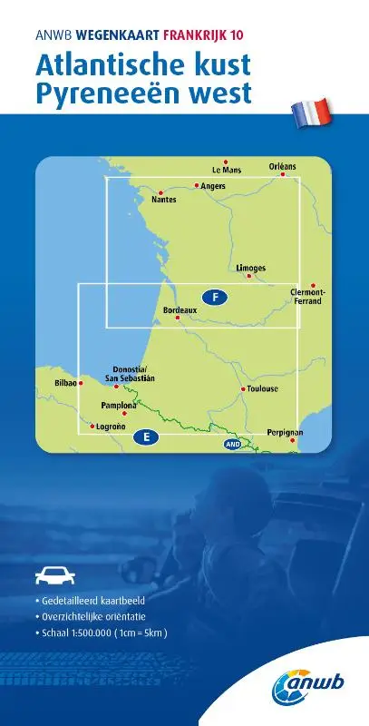 ANWB Wegenkaart Frankrijk 10. Atlantische kust/ Pyreneeen-West